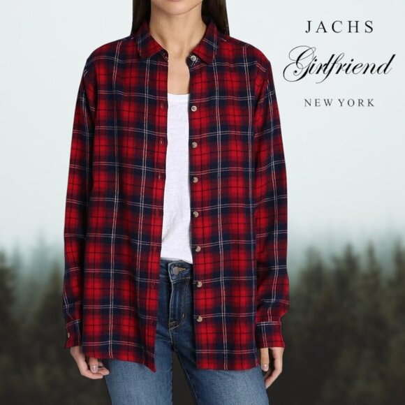 JACHS Girlfriend | Plaid Button-Up Flannel | Red and Blue | S | NWOT - Picture 2 of 4